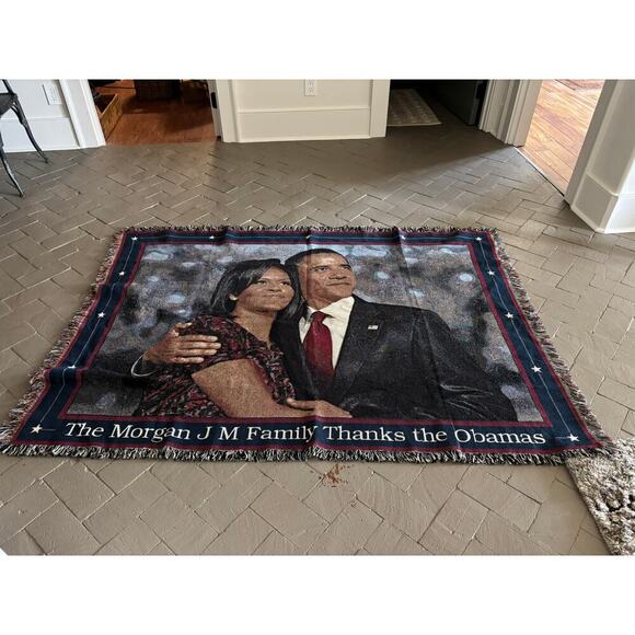 President Barack Obama Michelle Obama Woven Tapestry Throw Blanket 54" X 72" - Picture 3 of 5